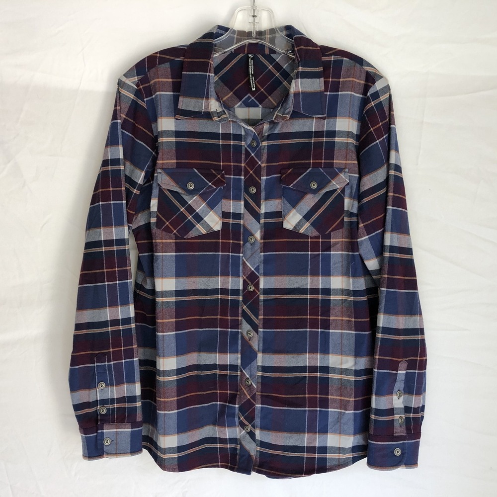KUHL Shirt Womens Medium Blue Plaid Flannel Button Front Long Sleeve Top Stretch